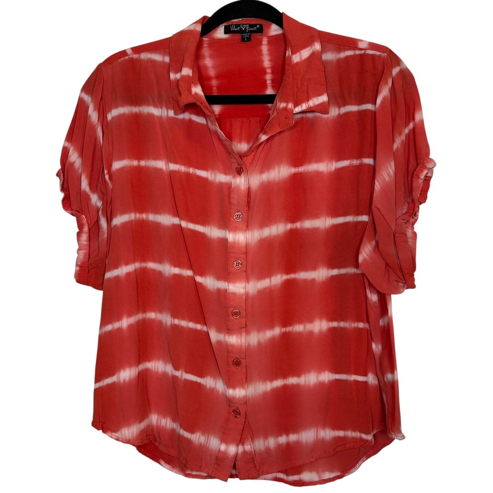 Velvet Heart Red Tie Dye Button‎ Down Top Short Sleeve Shirt - L